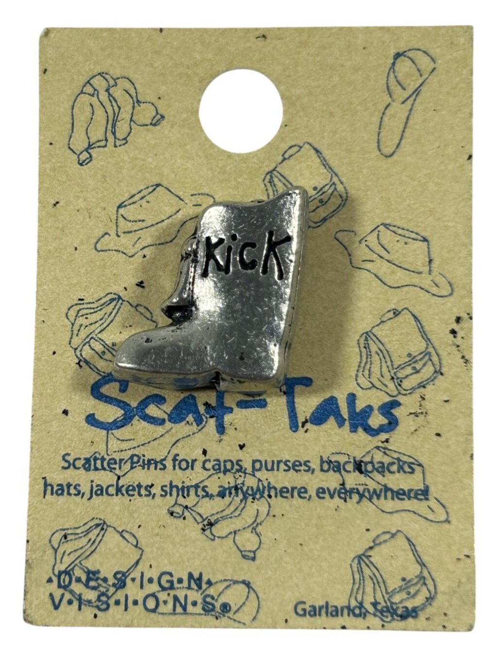 Scarf Taks Kick Cowboy Boot Scatter Pin Silver Tone Western Original Card